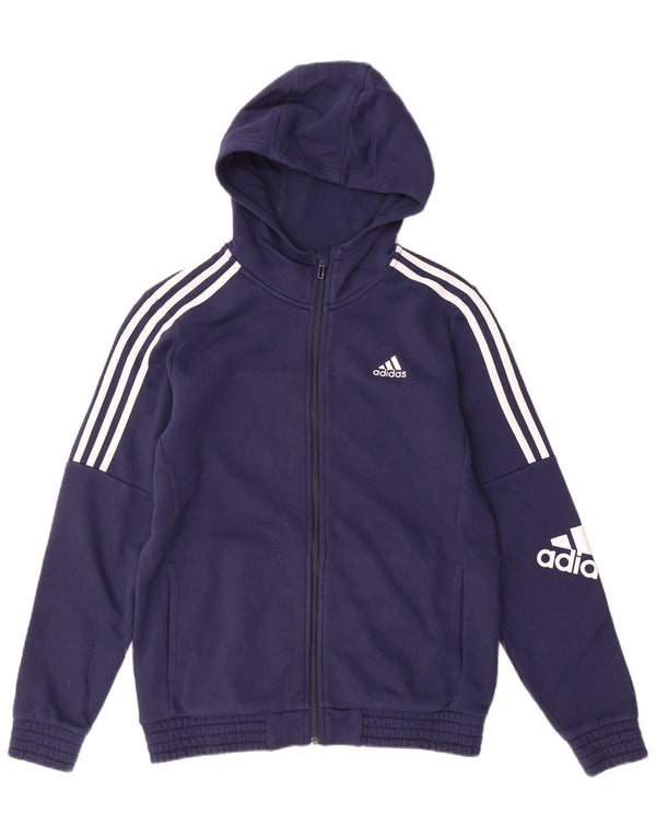 Adidas drenge grafisk hættetrøje med lynlås 13-14 år marineblå bomuld