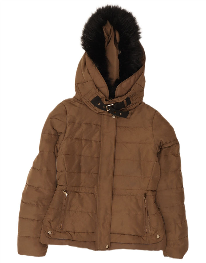 Zara Polstret hættejakke til kvinder UK 14 Medium Brun