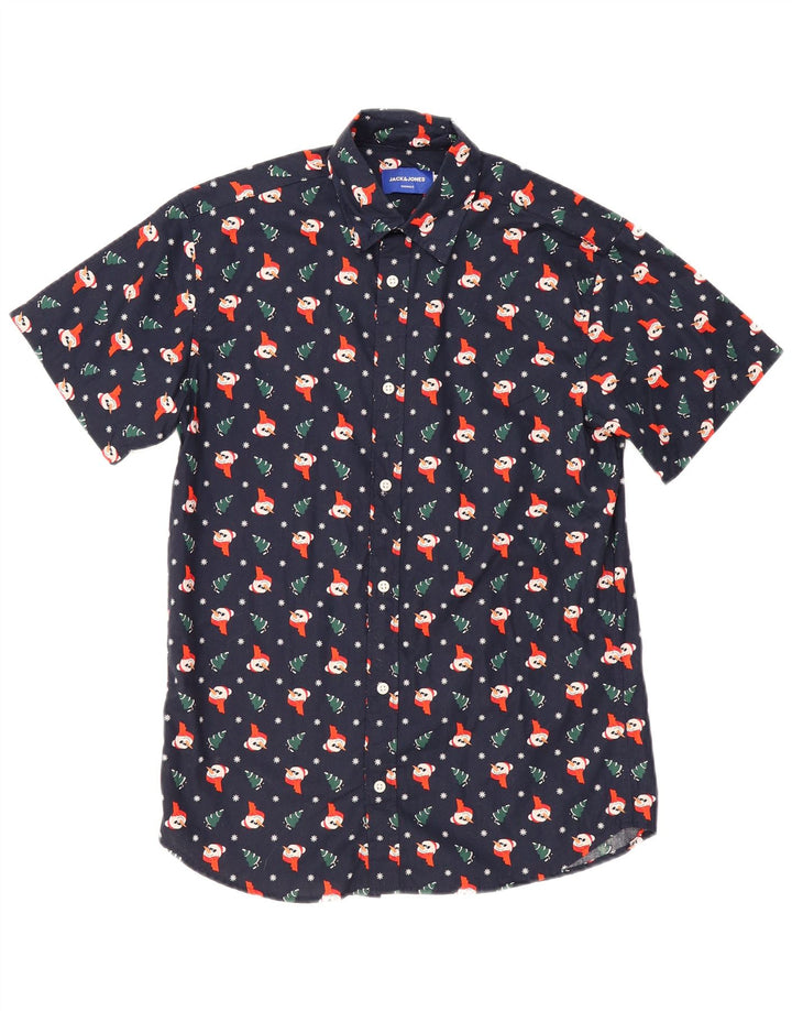 Jack & Jones Herre abstrakt mønster skjorte lille marineblå jul