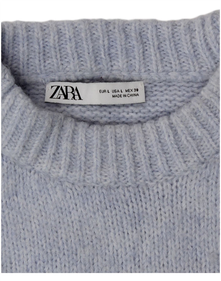 Zara Dame Oversized Crew Neck Jumper Sweater UK 16 Large Blue