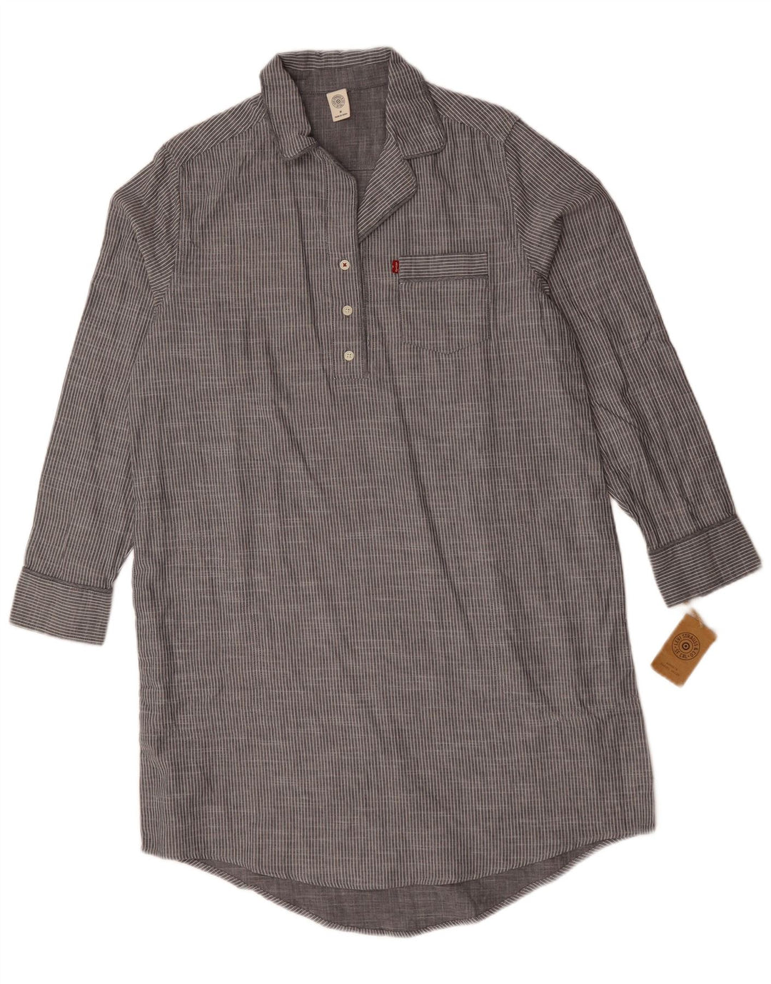 Levi's Dame Pullover Shirt Dress UK 14 Medium Grey Nålestribet bomuld