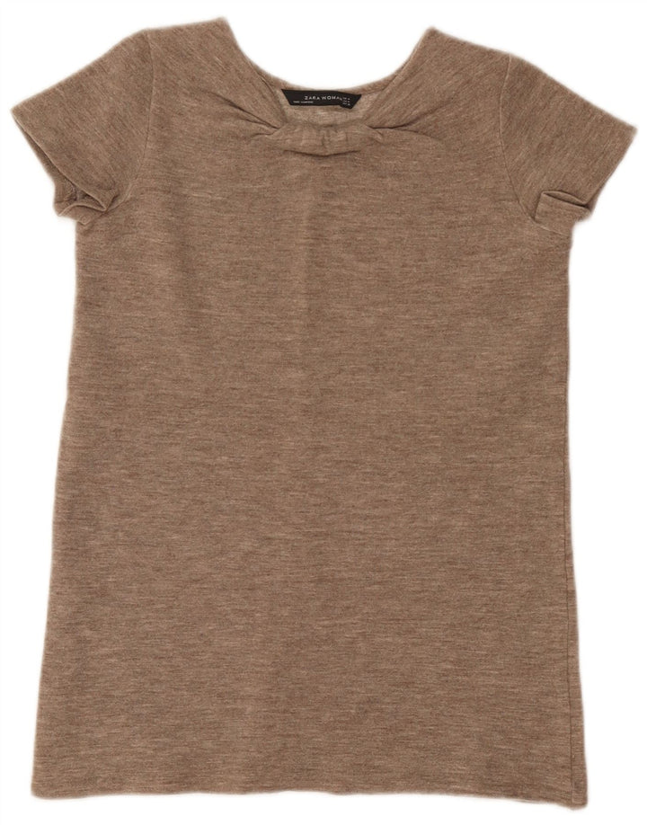 Zara T-Shirt Top UK 12 Medium Brun Flecked