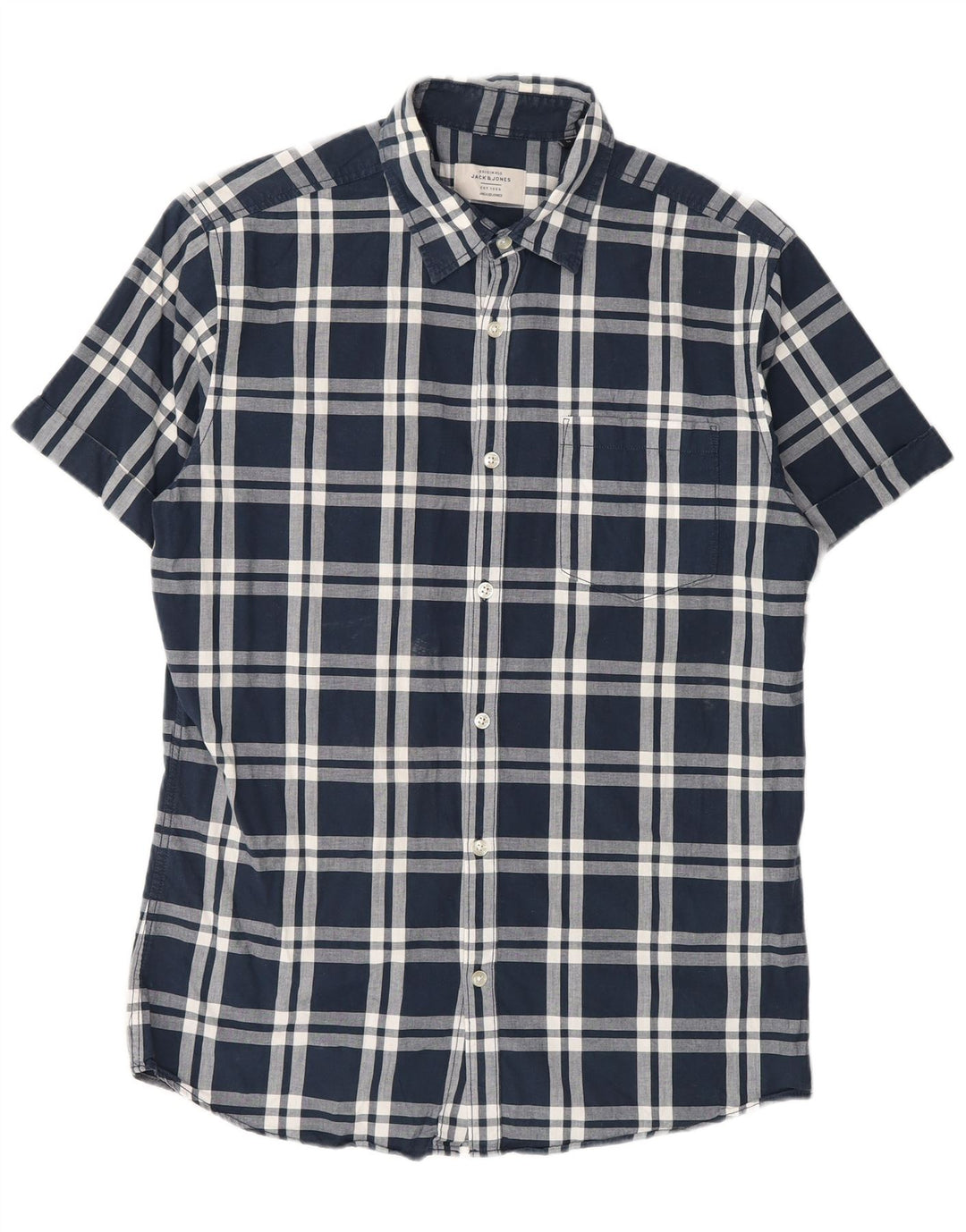 Jack & Jones kortærmet herreskjorte Medium marineblå ternet bomuld