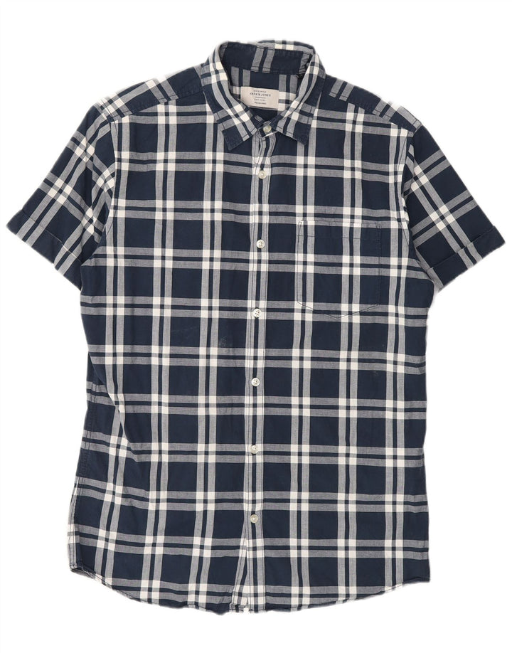 Jack & Jones kortærmet herreskjorte Medium marineblå ternet bomuld