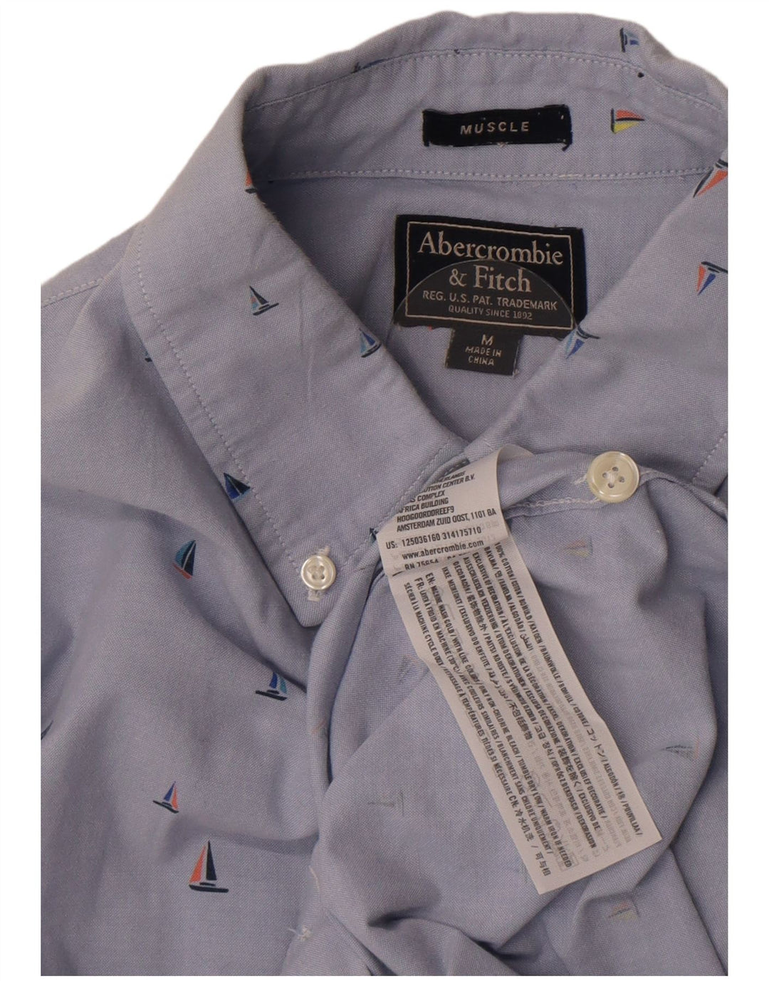 Abercrombie & Fitch Herre Muscle Shirt Medium Blue Spotted Bomuld