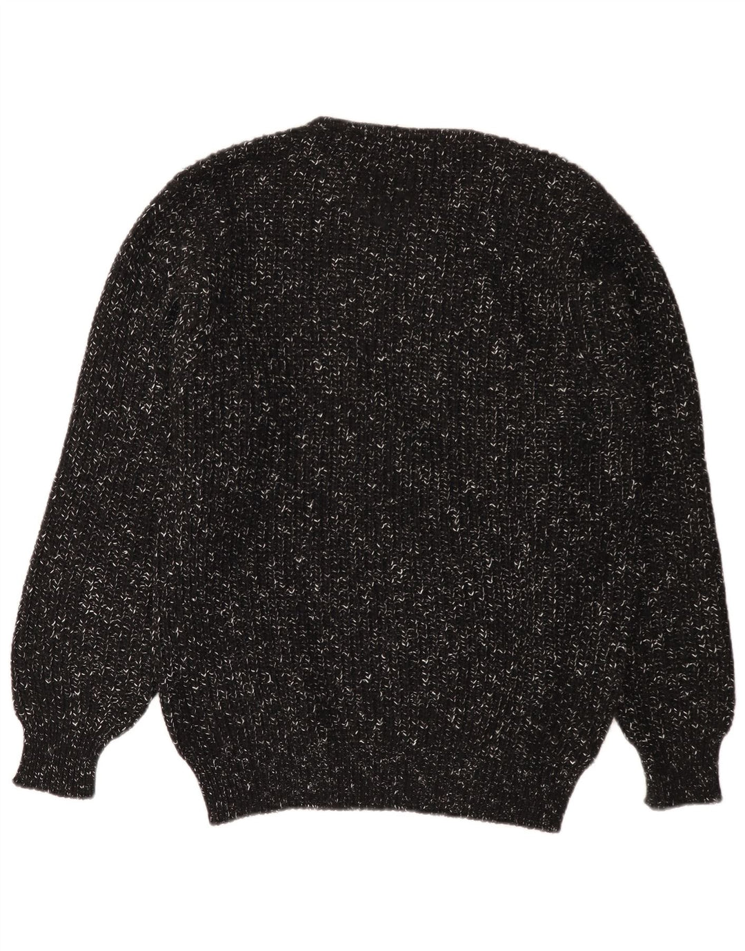 Vintage sweater med rund hals til mænd XL sort flækket uld