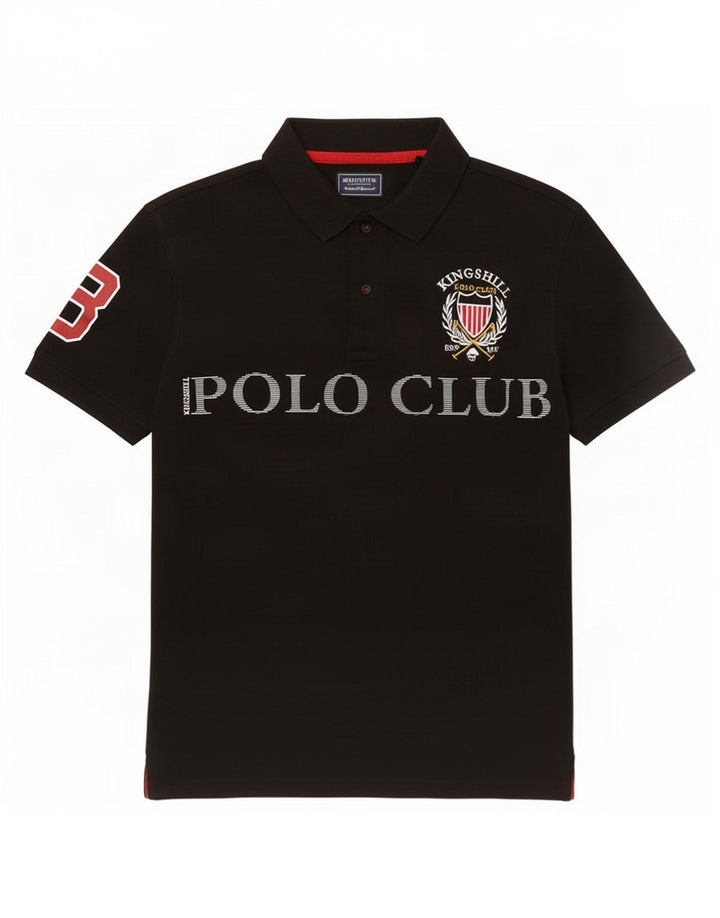 Herre grafisk poloshirt lille sort bomuld