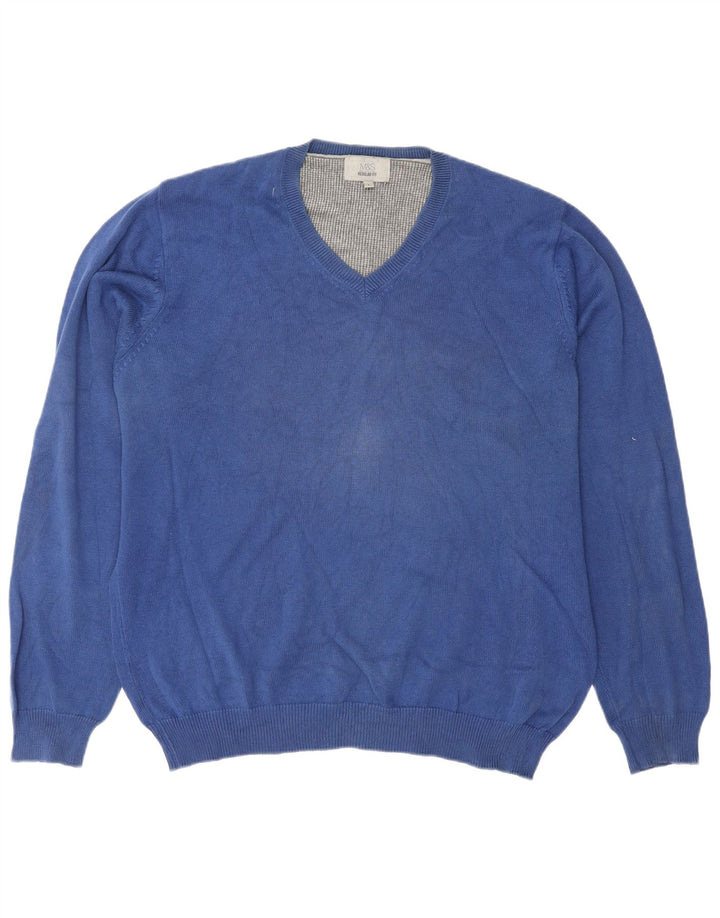 Marks & Spencer Herre Regular Fit V-hals sweater Stor blå bomuld