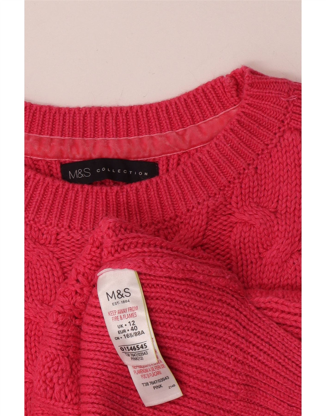 Marks & Spencer Dame Boat Neck Jumper Sweater UK 12 Medium Pink Bomuld