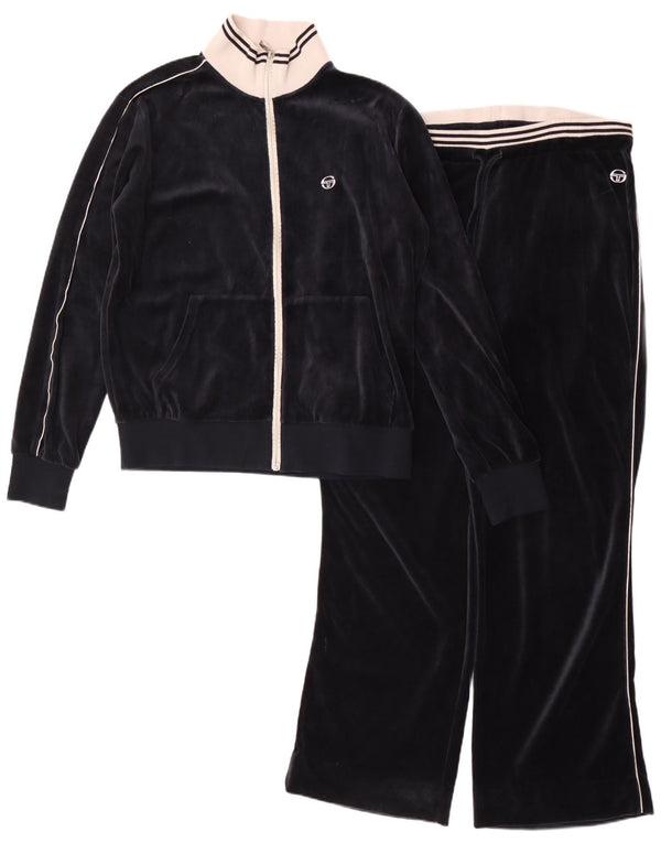 Sergio Tacchini Dame Velour Full Tracksuit IT 48 XL Sort Colourblock