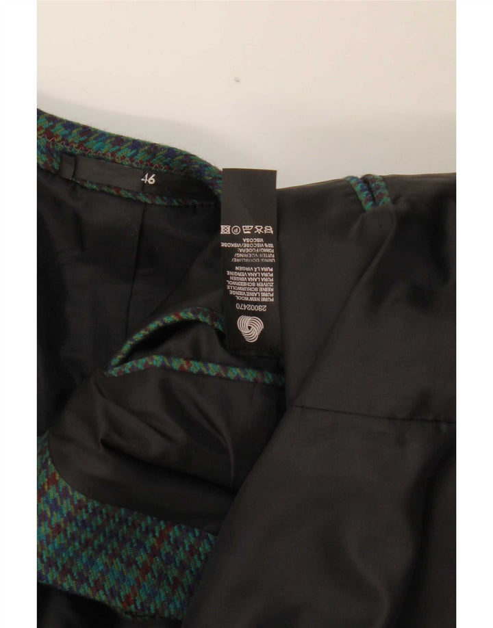 Vintage herre 2-knaps blazerjakke IT 46 Small Green Houndstooth New Wool