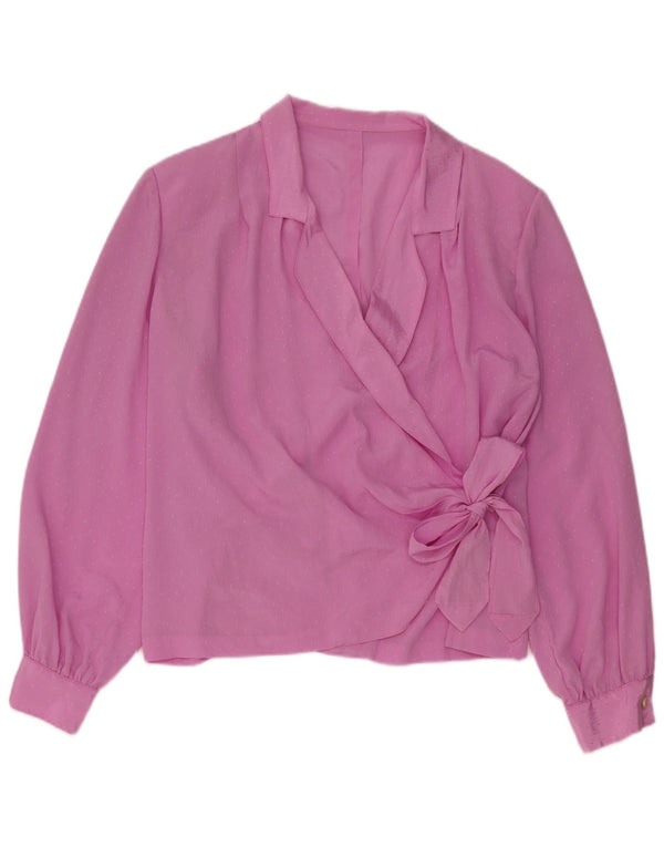 Vintage Dame Langærmet Wrap Bluse Top UK 16 Large Pink Spotted