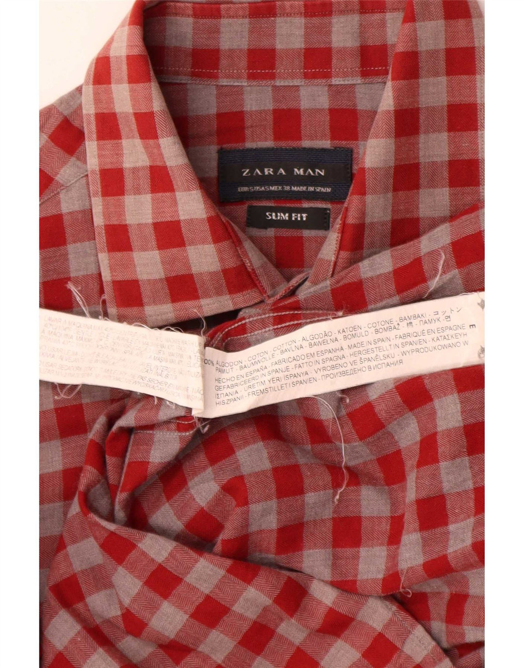 Zara Herre Slim Fit skjorte Lille rød Gingham Bomuld