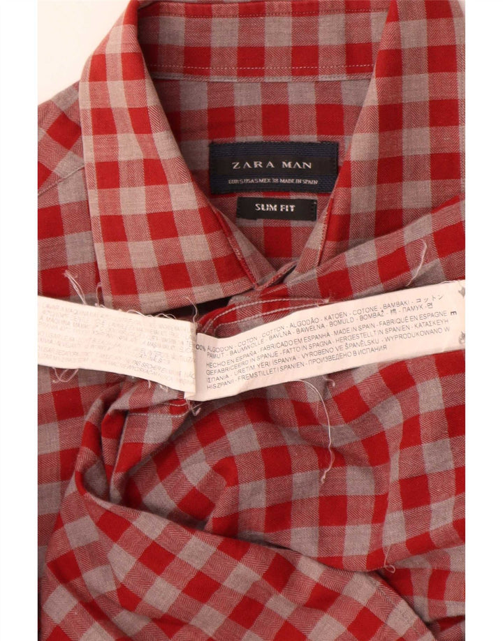 Zara Herre Slim Fit skjorte Lille rød Gingham Bomuld