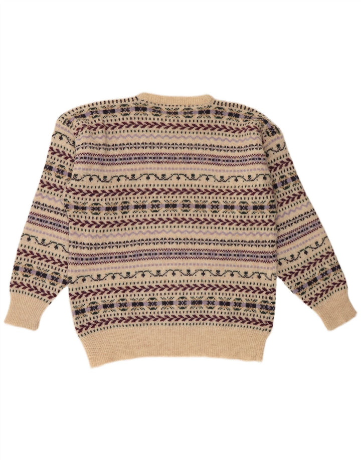 Cubus Herre Crew Neck Jumper Sweater Large Beige Fair Isle Wool