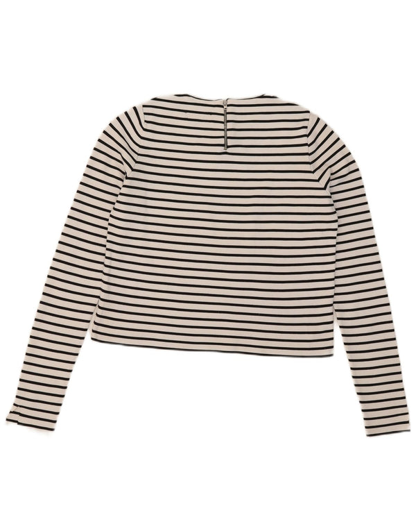 Zara Womens Crop Top Langærmet UK 12 Medium White Striped