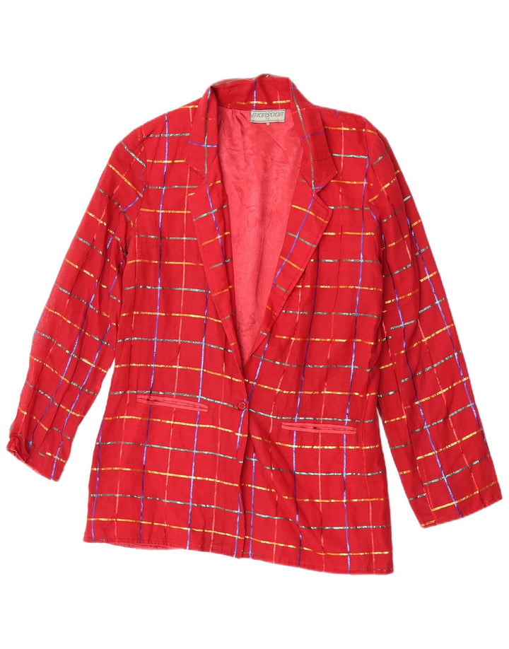 Monsoon Dame 1 Knap Blazer Jakke UK 12 Medium Rød Ternet Bomuld