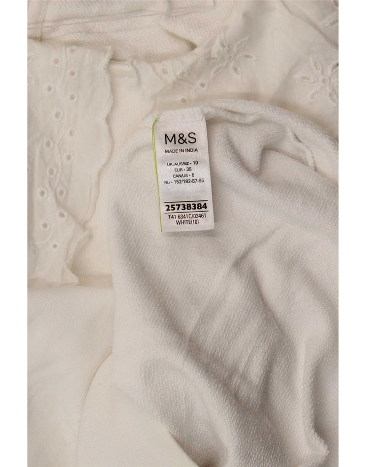 Marks & Spencer Dame Sweatshirt Jumper UK 10 Small White Bomuld
