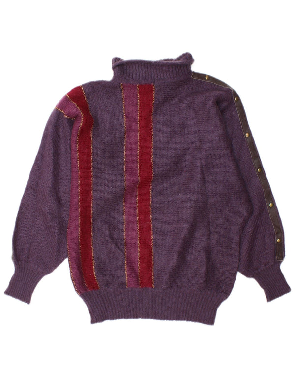 Vintage Dame Roll Neck Jumper Sweater UK 16 Stor lilla stribet akryl