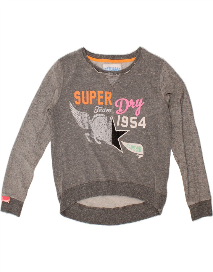 SUPERDRY Womens Oversized Graphic Sweatshirt Jumper UK 10 Small Grey Vintage Superdry and Second-Hand Superdry from Messina Hembry 