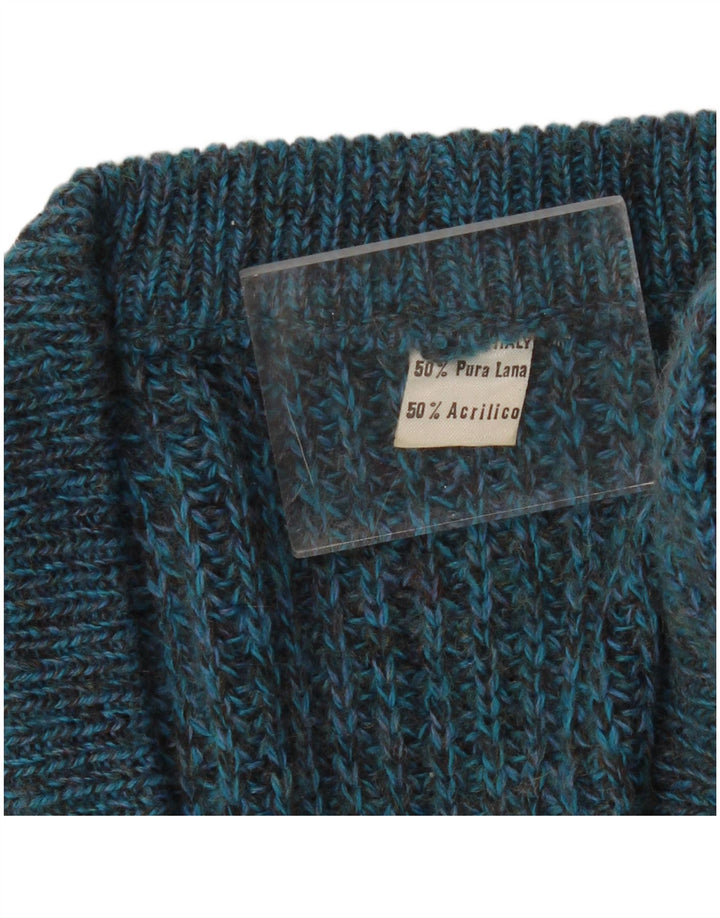Vintage herre Regular Fit V-hals sweater Medium Blue Flecked Uld