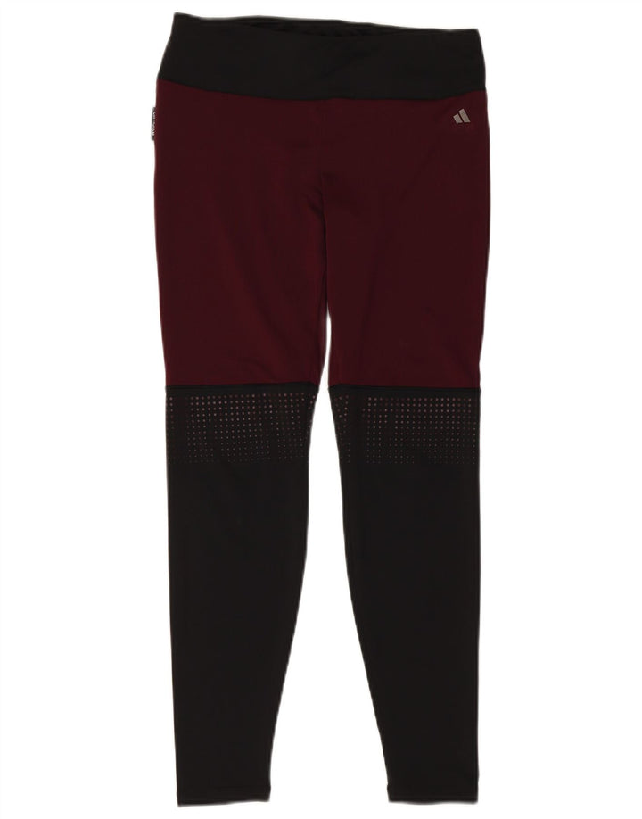 Adidas Womens Climalite Leggings UK 12 Medium Burgundy Colourblock
