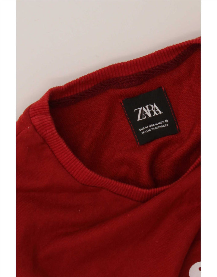 Zara Herre Grafisk Sweatshirt Jumper Medium Rød Bomuld