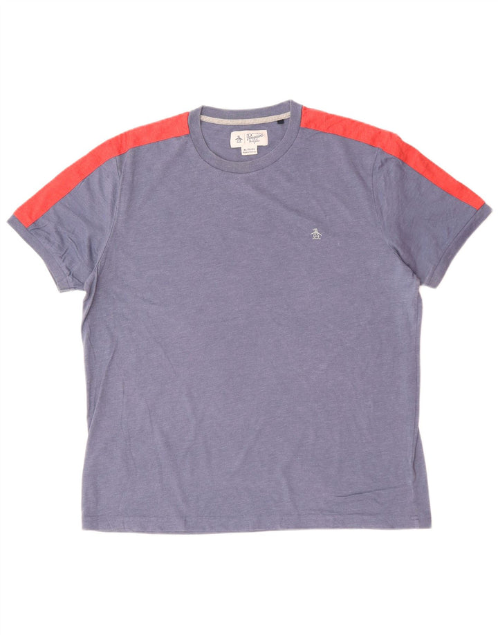 PENGUIN Herre T-Shirt Top XL Blå Colourblock