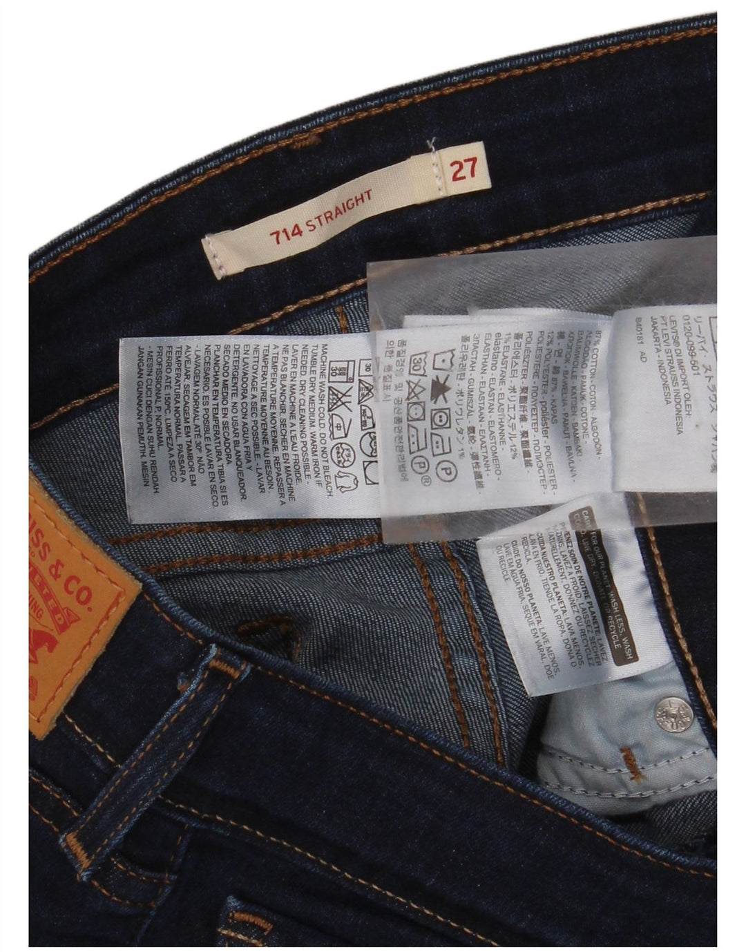 LEVI'S Dame 714 Straight Jeans W27 L32 Marineblå Bomuld