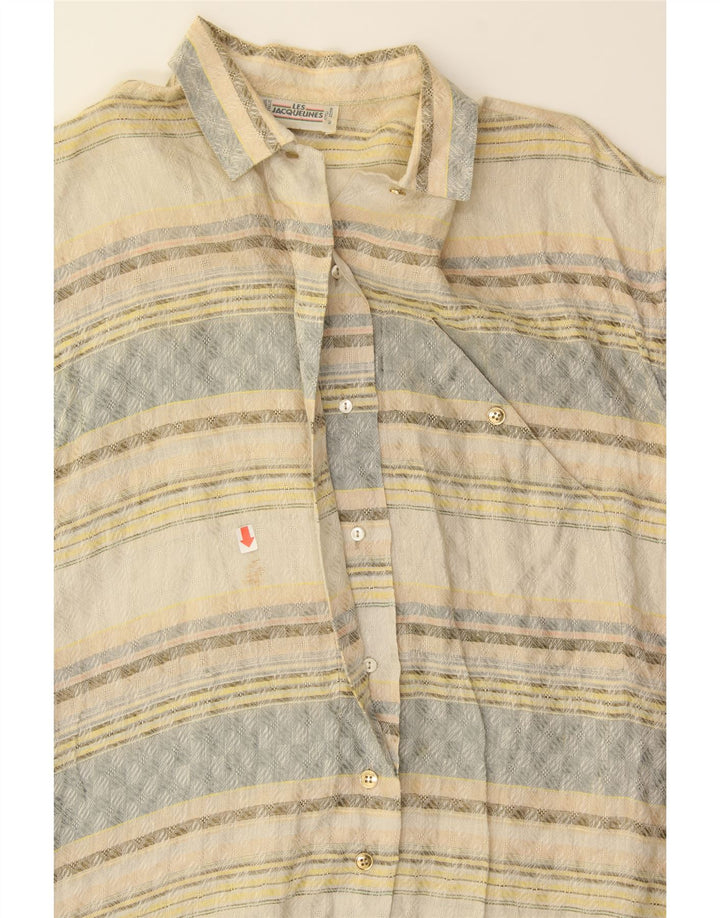 VINTAGE Womens Pullover Shirt Blouse UK 12 Medium  Beige Striped Vintage Vintage and Second-Hand Vintage from Messina Hembry 