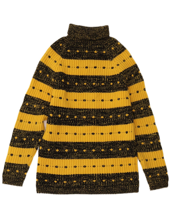 VINTAGE Dame Rullehals sweater UK 12 Medium Gul Stribet