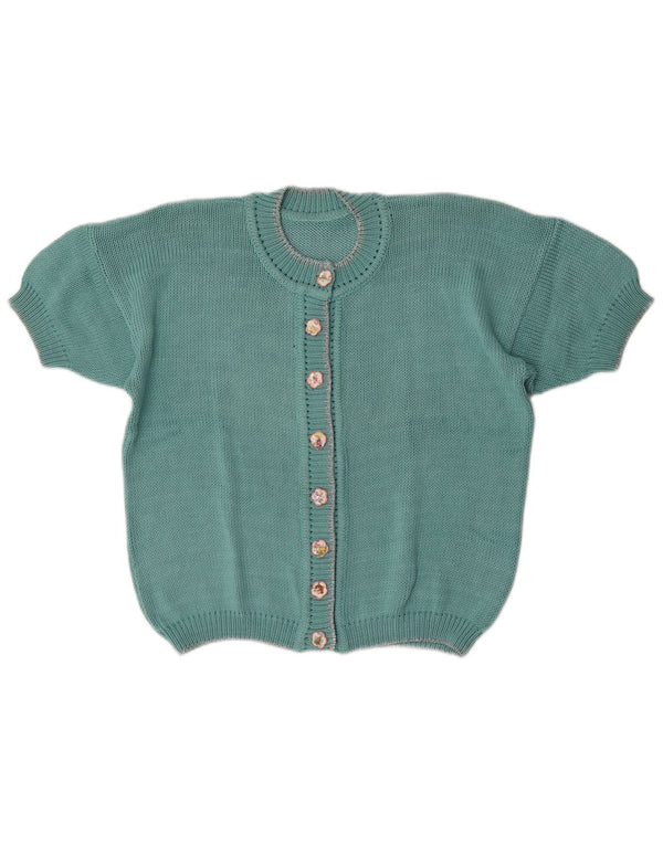Vintage kortærmet cardigan sweater til kvinder UK 16 Large Green