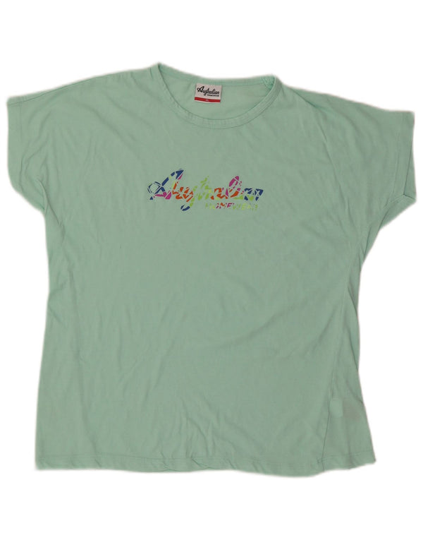AUSTRALIAN L'ALPINA Grafisk T-shirt top til kvinder UK 18 XL Grøn bomuld