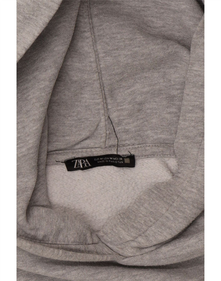 ZARA Womens Crop Hoodie Jumper UK 14 Medium Grey Cotton Vintage Zara and Second-Hand Zara from Messina Hembry 