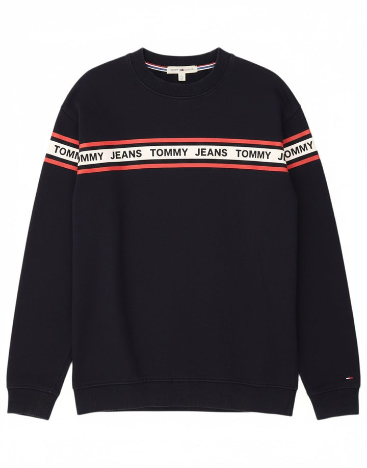 TOMMY HILFIGER Mens Relaxed Fit Sweatshirt Jumper Small Navy Blue Striped