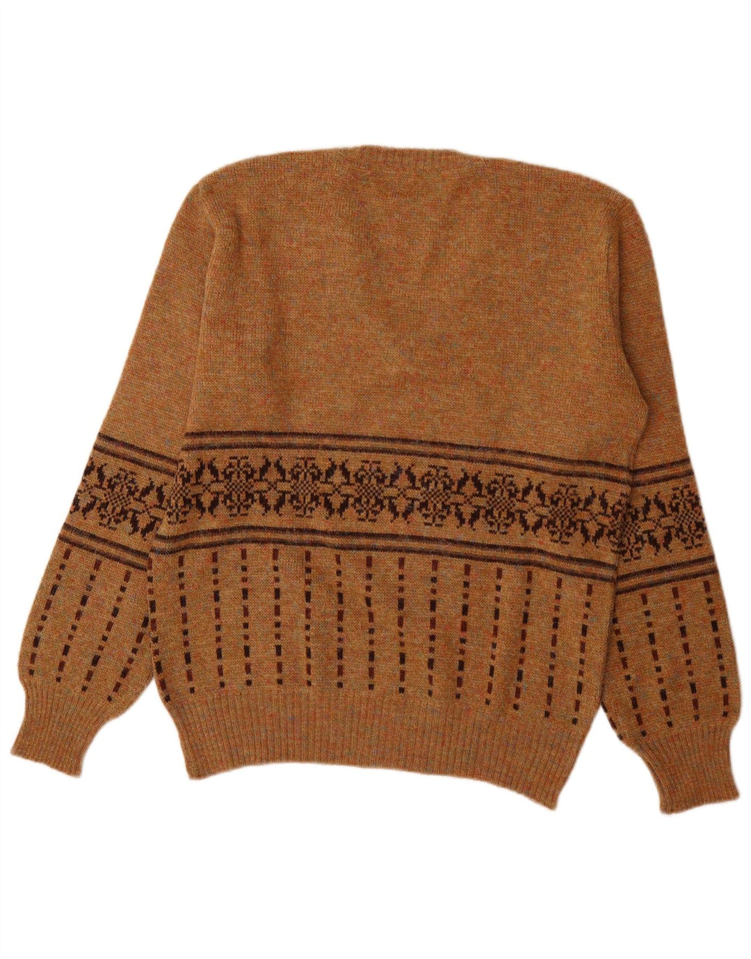 Vintage Herre V-hals sweater Medium Brown Fair Isle Akryl