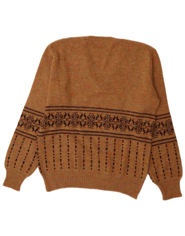 Vintage Herre V-hals sweater Medium Brown Fair Isle Akryl