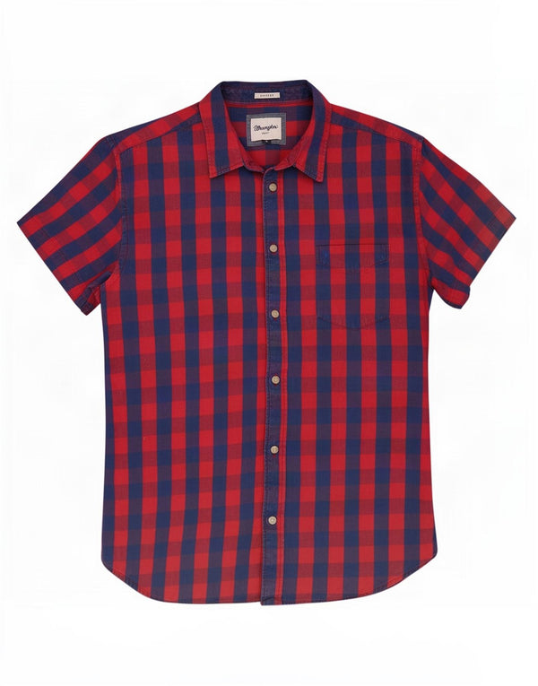 Wrangler Mens Short Sleeve Regular Fit Shirt Large Red Check Cotton