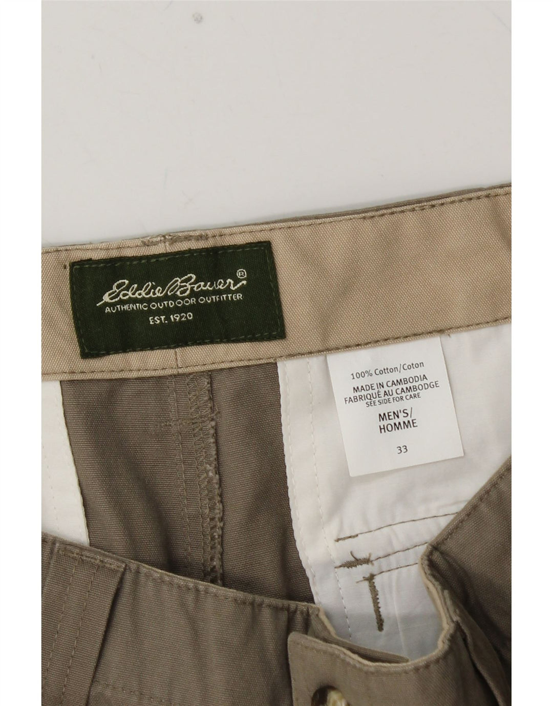 EDDIE BAUER Herre Cargo Shorts W33 Medium Khaki Bomuld