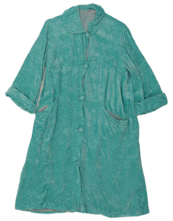 Vintage Dame Velour Robe Kjole UK 14 Medium Blue