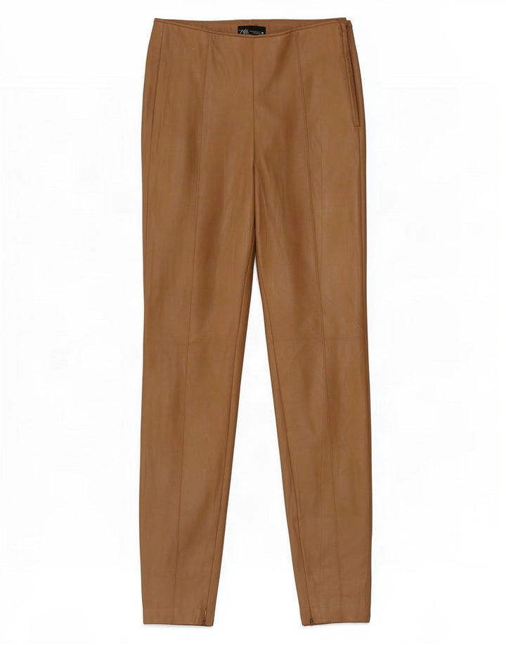 Zara Dame imiteret læder Leggings UK 14 Medium Brun Polyester