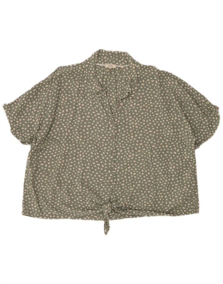 FAT FACE Dame Front Tie Shirt Bluse UK 20 2XL Grøn Plettet