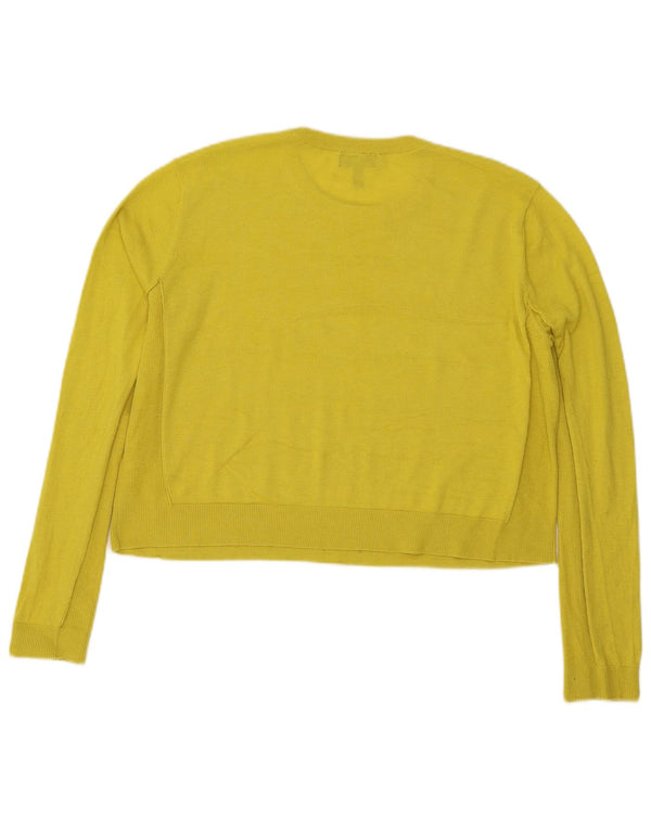 Topshop Dame Crop Crew Neck Jumper Sweater UK 16 Large Yellow Polyester