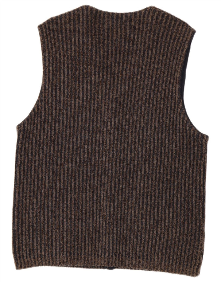 Commander Herre ærmeløs cardigan sweater IT 50 Mellem grå stribet uld