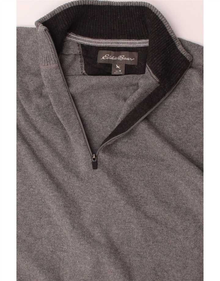 EDDIE BAUER Mens Zip Neck Jumper Sweater Medium Grey Cotton Vintage Eddie Bauer and Second-Hand Eddie Bauer from Messina Hembry 