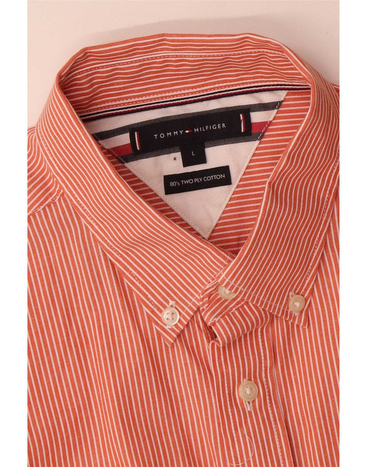 Tommy Hilfiger herreskjorte stor orange nålestribet bomuld