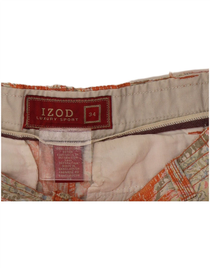 Izod Herre Cargo Shorts W34 Large Orange Floral Bomuld