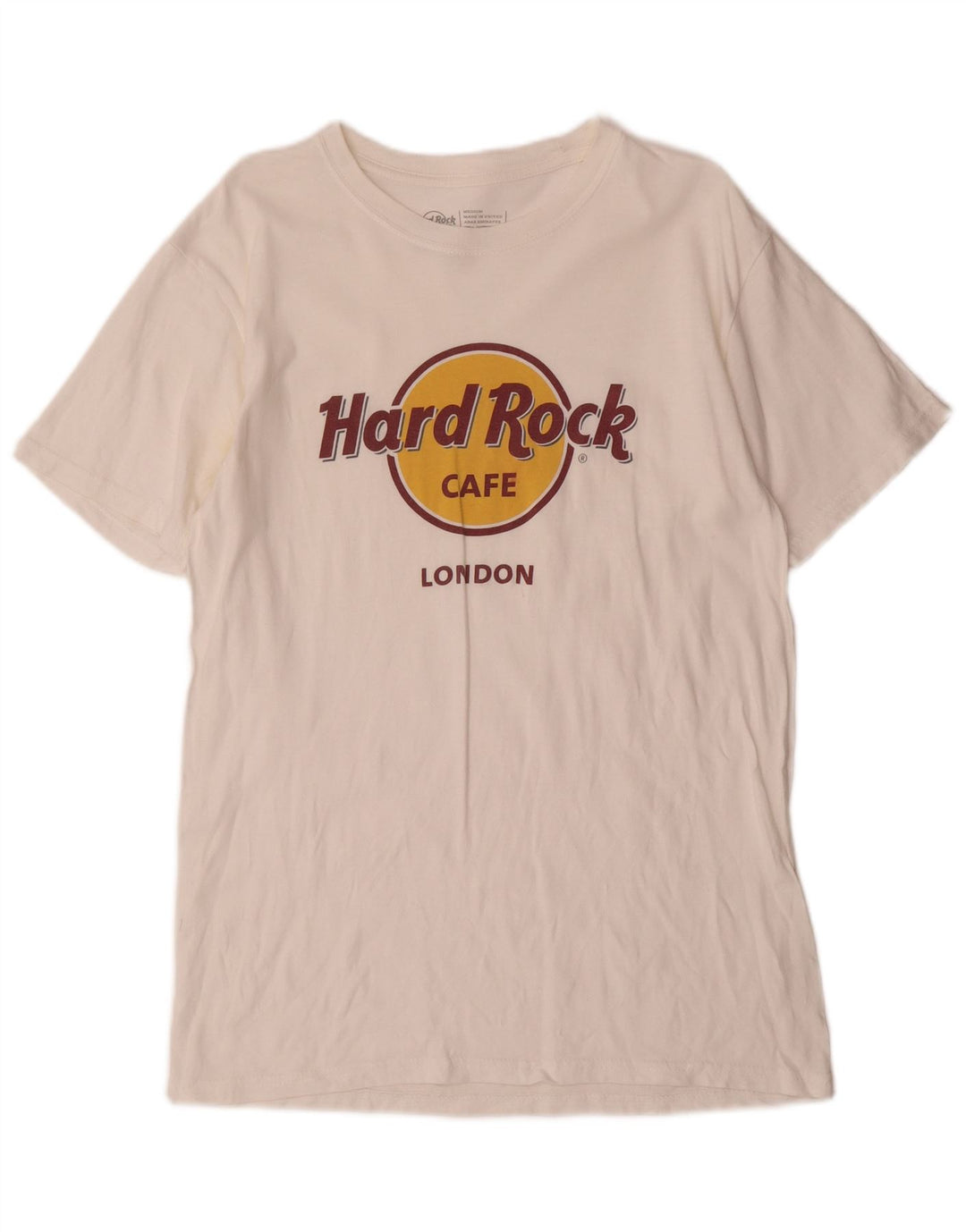 HARD ROCK CAFE Herre London Grafisk T-Shirt Top Medium Hvid Bomuld