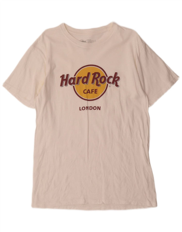 HARD ROCK CAFE Herre London Grafisk T-Shirt Top Medium Hvid Bomuld
