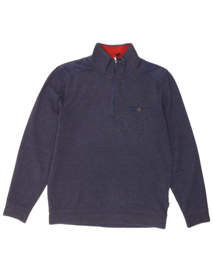 Ted Baker Herre Zip Neck Sweatshirt Jumper Størrelse 2 Small Navy Blue Polyester